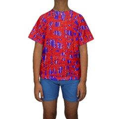 Blue And Red Pattern Kid s Short Sleeve Swimwear