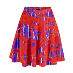 Blue And Red Pattern High Waist Skirt