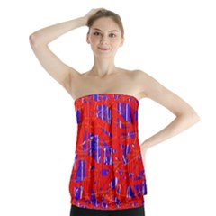 Blue And Red Pattern Strapless Top