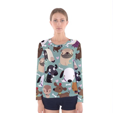 Dog Pattern Women s Long Sleeve Tee by Mjdaluz