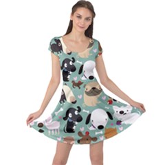 Dog Pattern Cap Sleeve Dresses