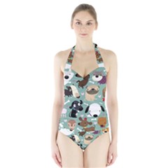 Dog Pattern Halter Swimsuit