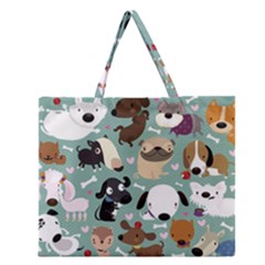 Dog Pattern Zipper Large Tote Bag