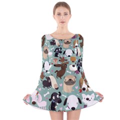 Dog Pattern Long Sleeve Velvet Skater Dress