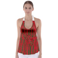 Red And Green Pattern Babydoll Tankini Top