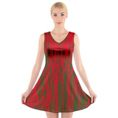 Red And Green Pattern V-neck Sleeveless Skater Dress