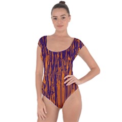 Blue And Orange Pattern Short Sleeve Leotard 