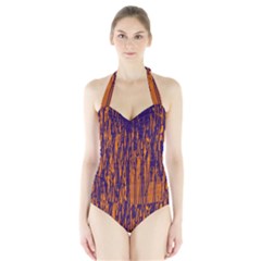 Blue And Orange Pattern Halter Swimsuit