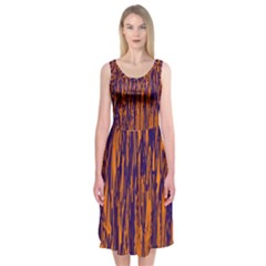 Blue And Orange Pattern Midi Sleeveless Dress