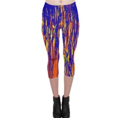 Orange, Blue And Yellow Pattern Capri Leggings  by Valentinaart