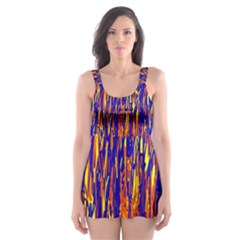 Orange, Blue And Yellow Pattern Skater Dress Swimsuit