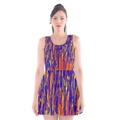 Orange, Blue And Yellow Pattern Scoop Neck Skater Dress