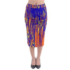 Orange, Blue And Yellow Pattern Midi Pencil Skirt