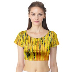 Yellow Pattern Short Sleeve Crop Top (tight Fit) by Valentinaart