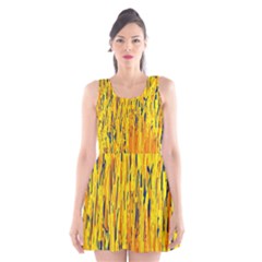 Yellow Pattern Scoop Neck Skater Dress