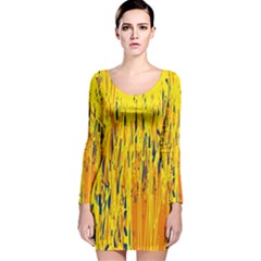 Yellow Pattern Long Sleeve Velvet Bodycon Dress by Valentinaart