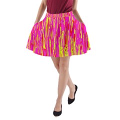 Pink And Yellow Pattern A-line Pocket Skirt