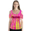 Pink and yellow pattern Butterfly Sleeve Cutout Tee  View1