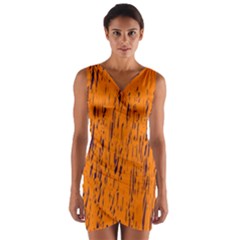 Orange Pattern Wrap Front Bodycon Dress