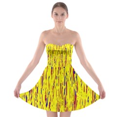 Yellow Pattern Strapless Dresses