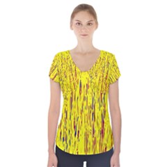 Yellow Pattern Short Sleeve Front Detail Top