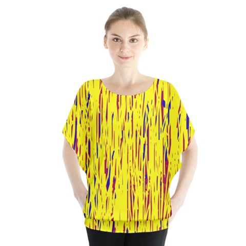 Yellow Pattern Batwing Chiffon Blouse by Valentinaart