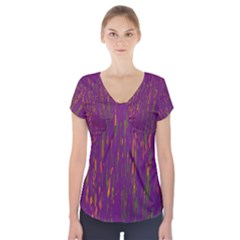 Purple Pattern Short Sleeve Front Detail Top