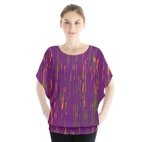 Purple Pattern Batwing Chiffon Blouse by Valentinaart