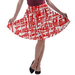 Red Decorative Pattern A-line Skater Skirt