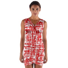 Red Decorative Pattern Wrap Front Bodycon Dress