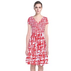 Red Decorative Pattern Short Sleeve Front Wrap Dress