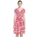 Red decorative pattern Short Sleeve Front Wrap Dress View1