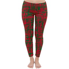 Green And Red Pattern Winter Leggings 