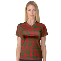 Green And Red Pattern Women s V-neck Sport Mesh Tee