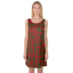 Green And Red Pattern Sleeveless Satin Nightdress