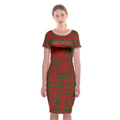 Green And Red Pattern Classic Short Sleeve Midi Dress