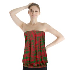 Green And Red Pattern Strapless Top