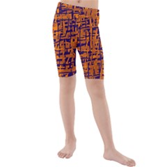 Blue And Orange Decorative Pattern Kid s Mid Length Swim Shorts