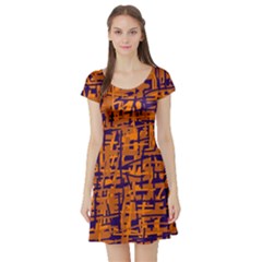 Blue And Orange Decorative Pattern Short Sleeve Skater Dress