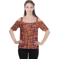 Blue And Orange Decorative Pattern Women s Cutout Shoulder Tee