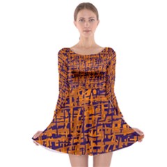 Blue And Orange Decorative Pattern Long Sleeve Skater Dress