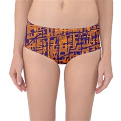 Blue And Orange Decorative Pattern Mid-waist Bikini Bottoms by Valentinaart