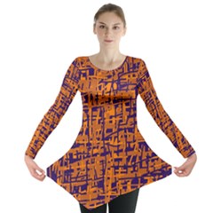 Blue And Orange Decorative Pattern Long Sleeve Tunic 