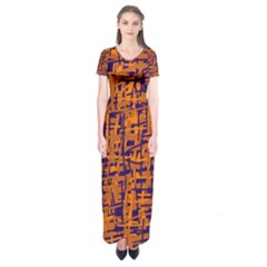 Blue And Orange Decorative Pattern Short Sleeve Maxi Dress by Valentinaart