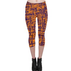 Orange And Blue Pattern Capri Leggings 