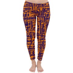 Orange And Blue Pattern Winter Leggings 