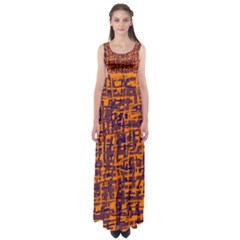 Orange And Blue Pattern Empire Waist Maxi Dress