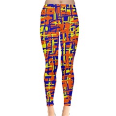 Orange, Blue And Yellow Pattern Leggings  by Valentinaart