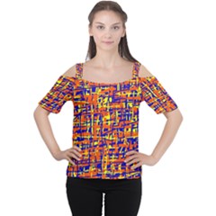 Orange, Blue And Yellow Pattern Women s Cutout Shoulder Tee