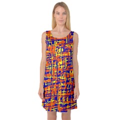 Orange, Blue And Yellow Pattern Sleeveless Satin Nightdress